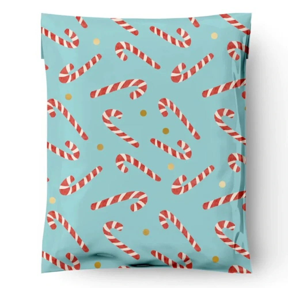 50 10X13 Poly Mailers Candy Canes Gold Dots, Shipping Envelopes PRICE IS FIRM - Picture 4 of 4